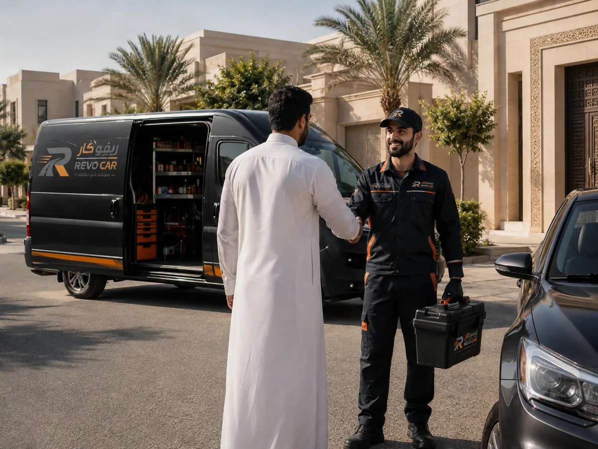 وصول خدمة ريفو كار المتنقلة إلى موقع العميل في شمال الرياض